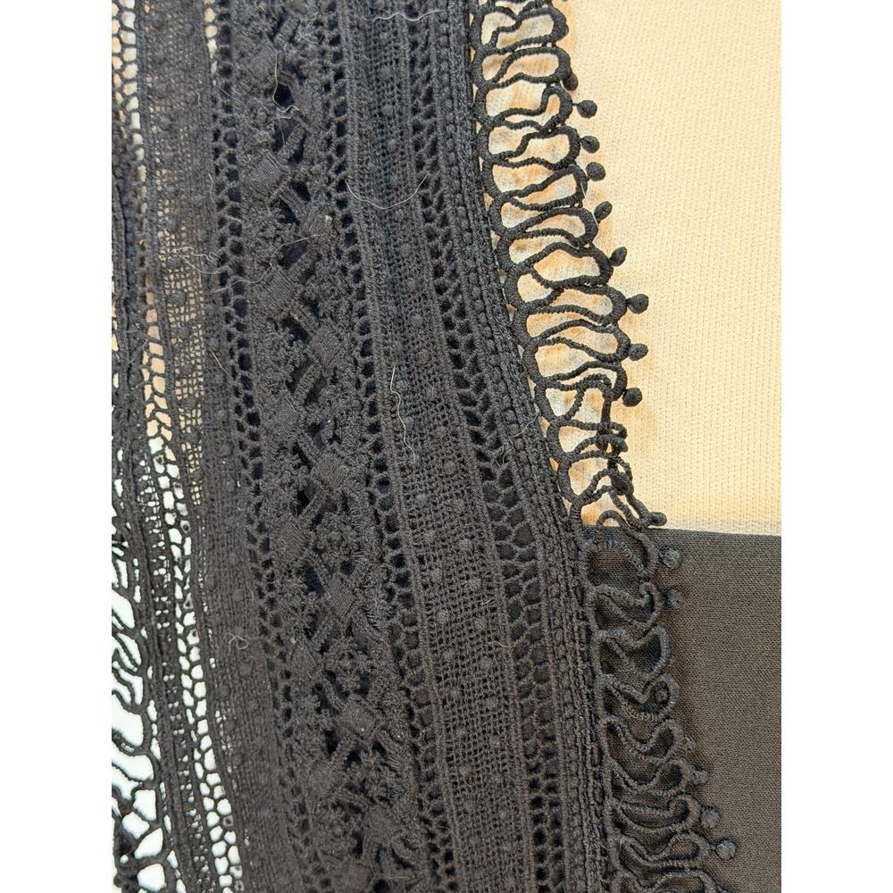 Greylin Black Lace Crochet Bodice Romper Size 8 Deep V Fringe Trim Night Out - Picture 2 of 8